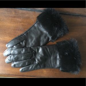 Fownes Black Leather Gloves w/ Fur Cuff size 7.5